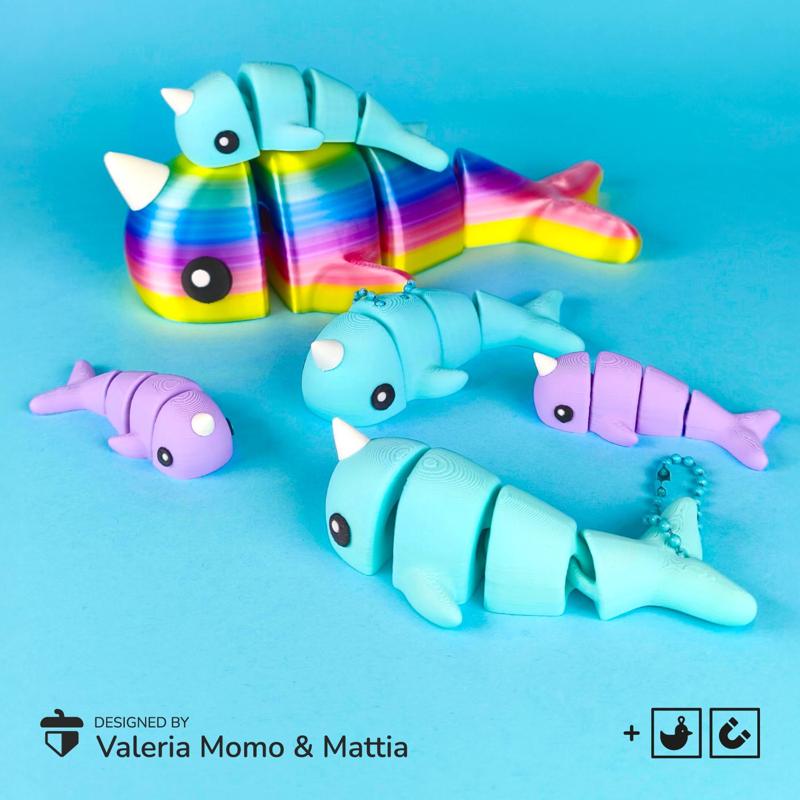 Cute Flexi Narwhal 🐟✨  (Toy, Keychain & Magnet)