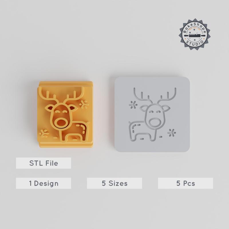 Deer Stamp Tile Set, 5 Motif Sizes, Perfect for Clay & Cookies, Christmas & Holiday Design