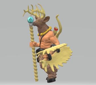 Cervidae Folk (shatjan) with staff and moose antler shield
