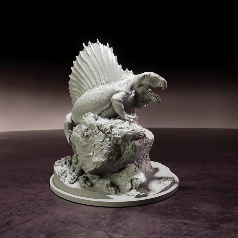 Dimetrodon on a rock - pre-supported prehistoric animal