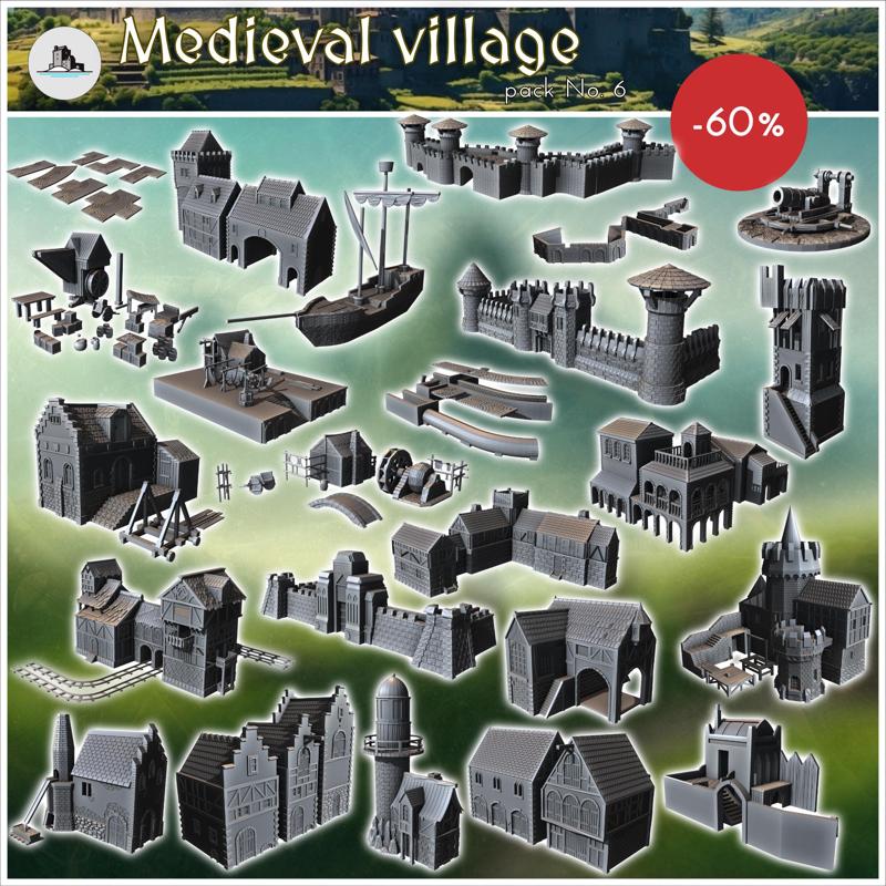 Medieval village pack No. 6 - Medieval Gothic Feudal Old Archaic Saga 28mm 15mm RPG