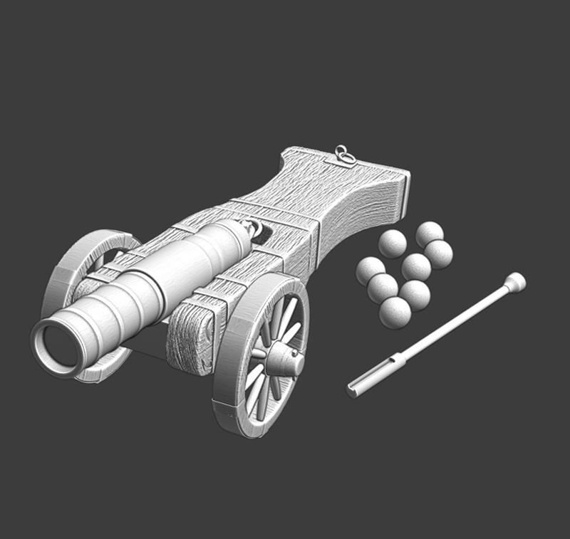 Medieval cannon with accessories