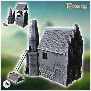 Medieval blacksmith shop with large brick fireplace and outdoor gutter (16) - Medieval Gothic Feudal Old Archaic Saga 28mm 15mm RPG