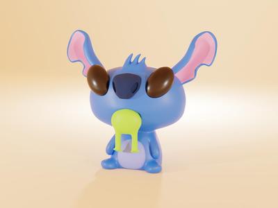 Stitch eating a frog cartoonish version