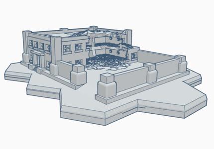 Modern Ruined Police Station with Hex Base MRHB014