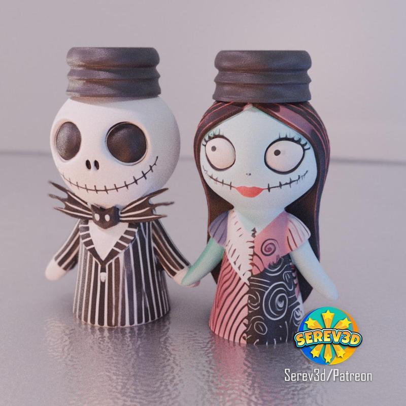 Jack and Sally Shakers - Valentine’s Salt & Pepper Set - 3D Print STL/3MF