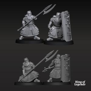 4x Cript Dwarf Guard Spear and Shield | Kalak Dwarves | Fantasy | Ring of Legends