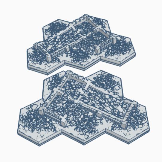 Gothic Destroyed Building 5&6 with Hex Base