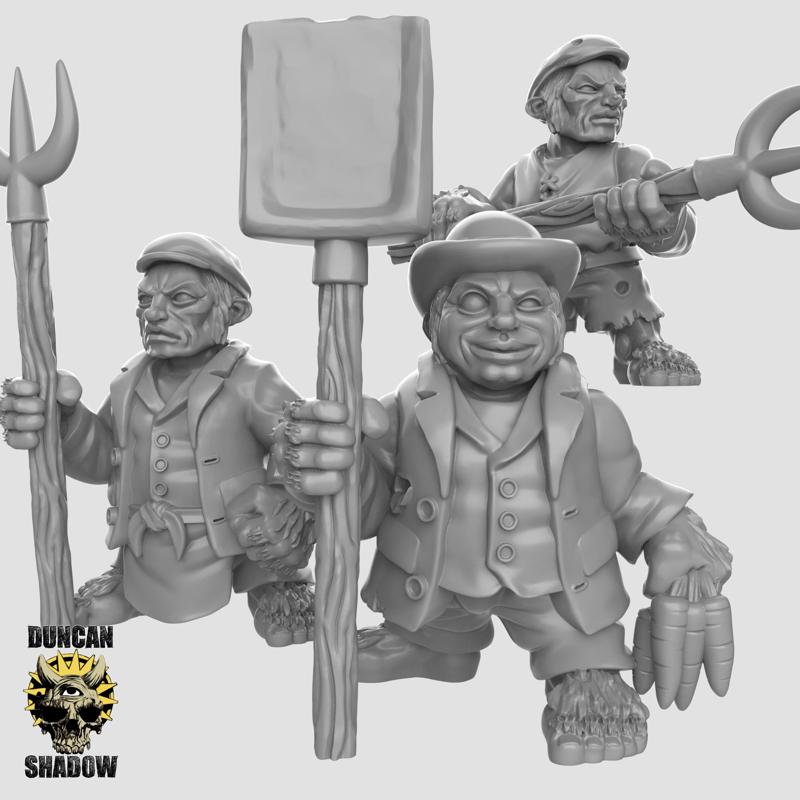 Halfling Rabble With Farm Tools (Pre Supported)