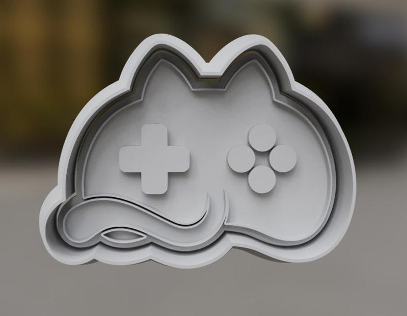 Cute Cat Gaming Controller Cookie Cutter and Stamp - Purrfect Gamer Delight