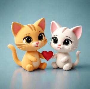 Couple Cats with Heart for Valentine's Day