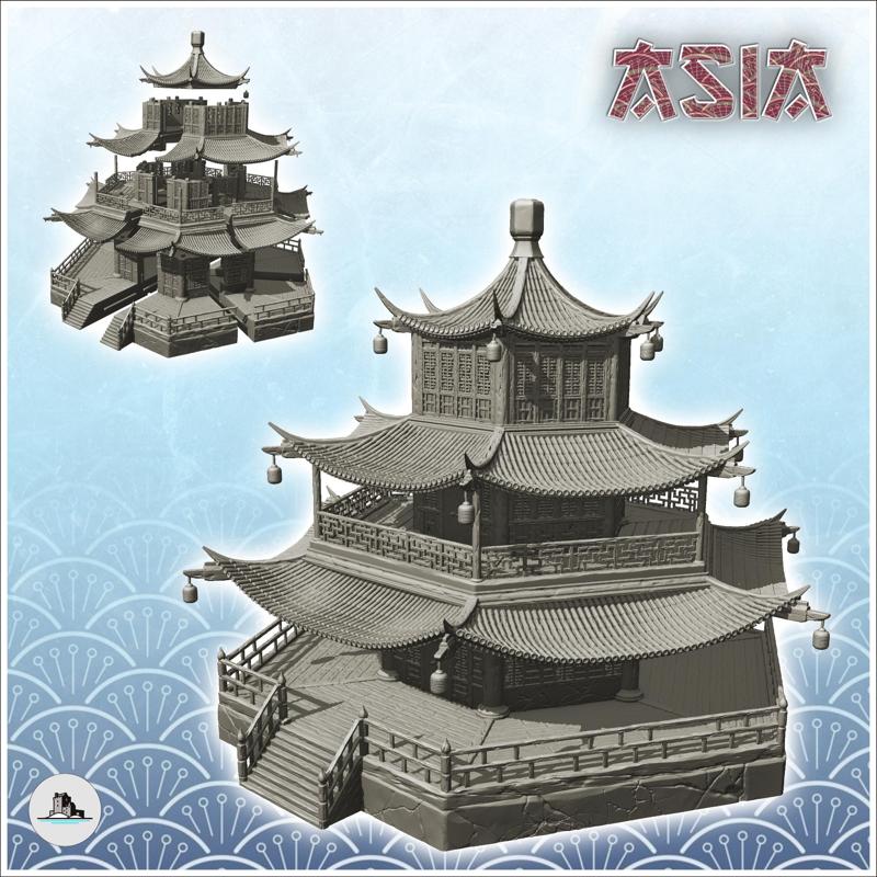 Asian temple on stone platform with lanterns (41) - Asia Terrain Clash of Katanas Tabletop RPG terrain China Korea