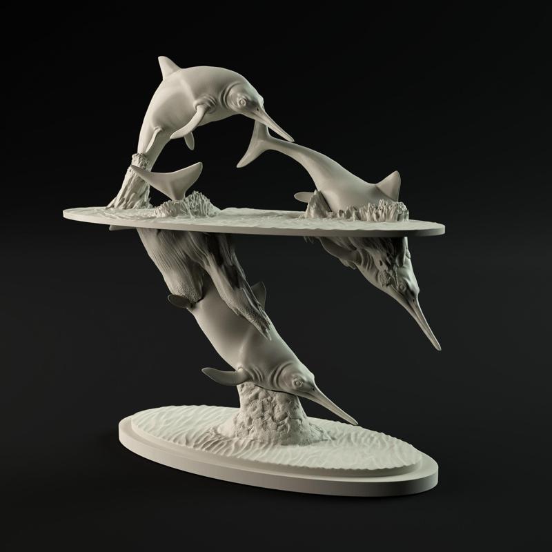 Ichtyosaur jumping  1-35 scale pre-supported marine reptile