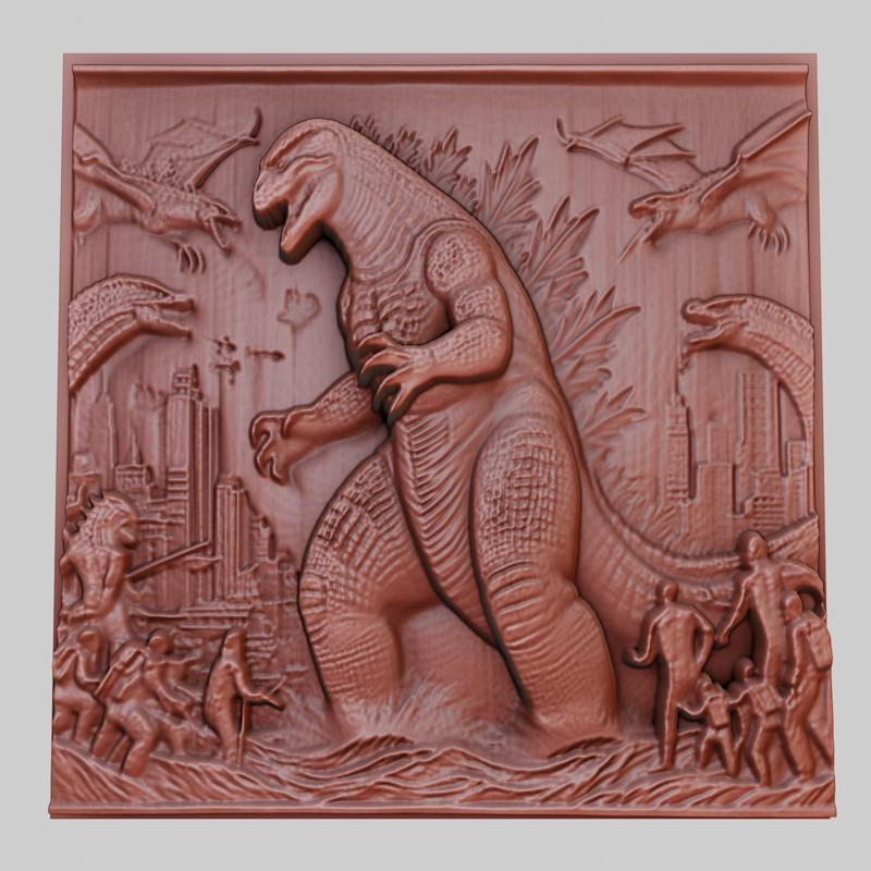 Godzilla 3d printer relief medallion obj stl