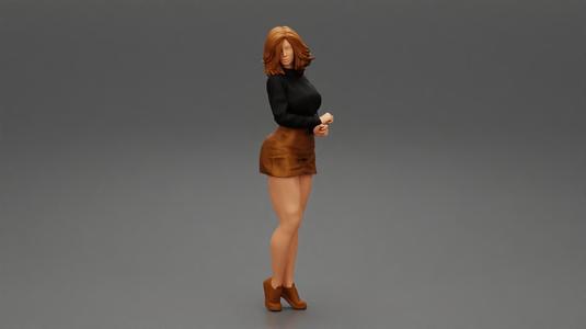 Surprised Young Woman in Mini Skirt and sneakers