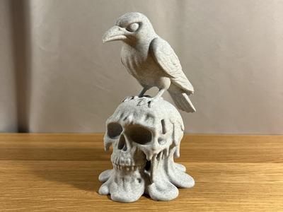 Melted Skull with Crow