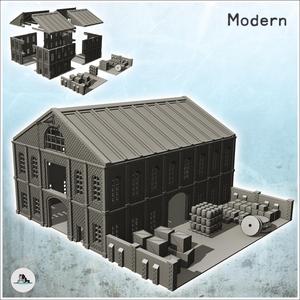 Large multi-storey brick industrial warehouse with outdoor storage area (intact version) (27) - Modern WW2 WW1 World War Diaroma Wargaming RPG Mini Hobby
