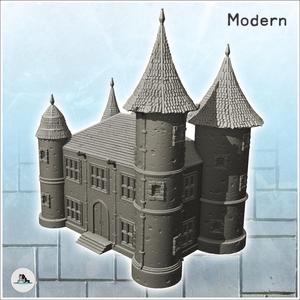 Large modern castle with double towers and entrance stairs (4) - Modern WW2 WW1 World War Diaroma Wargaming RPG