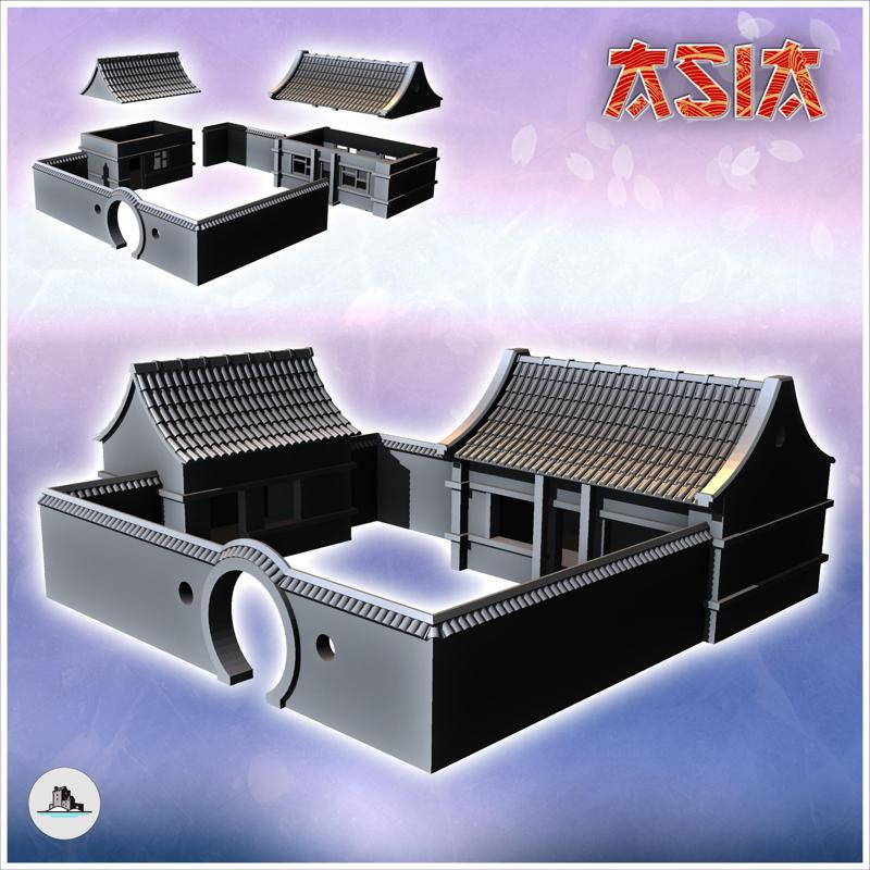 Large Asian residence with two buildings and perimeter wall (3) - Asian Asia Oriental Angkor Ninja Traditionnal RPG Mini