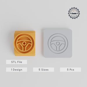 Steering Wheel Stamp Tile Set, 5 Sizes, Perfect for Clay & Cookies, Transportation & Auto Themes PRODUCT_2421