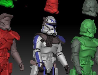 STAR WARS .STL The Clone Wars OBJ. Commanders Rex, Deviss and jet, 3d Vintage STYLE ACTION FIGURE.