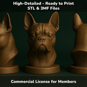 Boston Terrier Dog Bust - 3D Printable STL 3MF File - Pet Memorial Statue - Dog Model Download