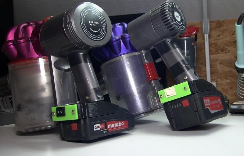 Dyson V6 V7 vacuum with Metabo 18V CAS battery hack Dyson Metabo Adapter