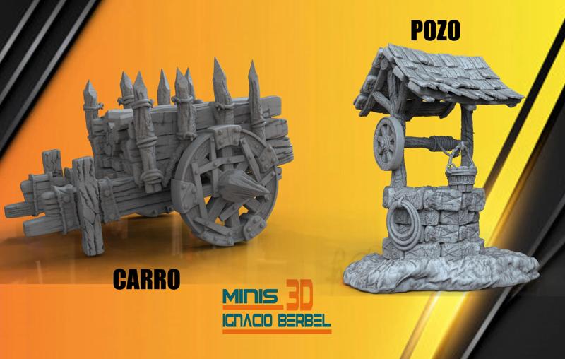 POZO Y CARRO MEDIEVAL PARA JUEGOS DE ROL