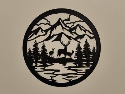 mountain and deers silhouette