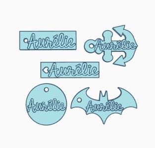 Aurélie key ring, Batman, ink, round, rectangle, heart