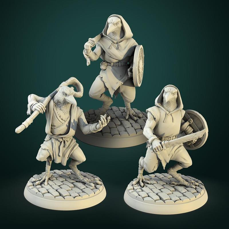 Kenku warriors 3 miniatures 32mm pre-supported