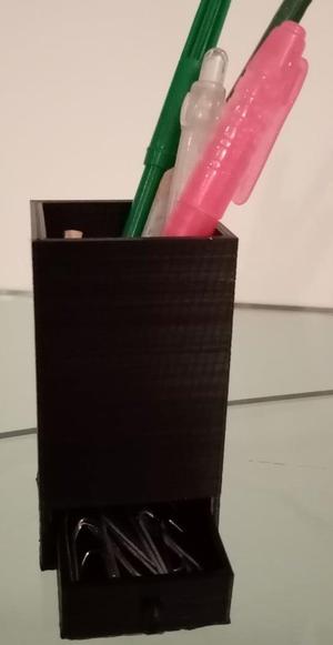 Pencil holder with drawer for paperclips 