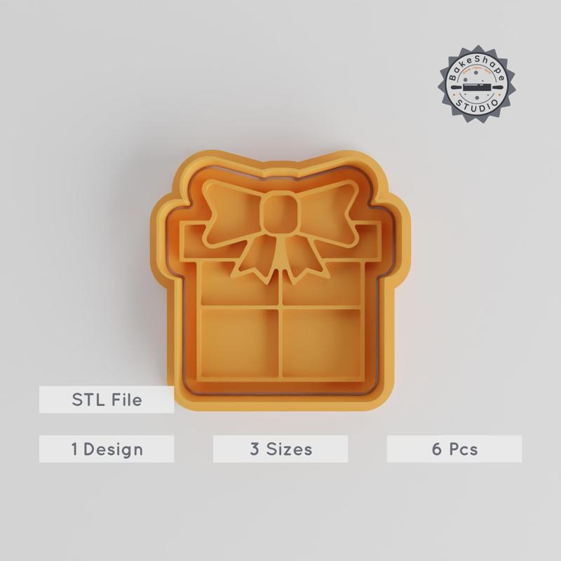Gift Shape Cutter & Stamp, Perfect for Cookies & Fondant, Includes 6 Pieces in S/M/L Sizes