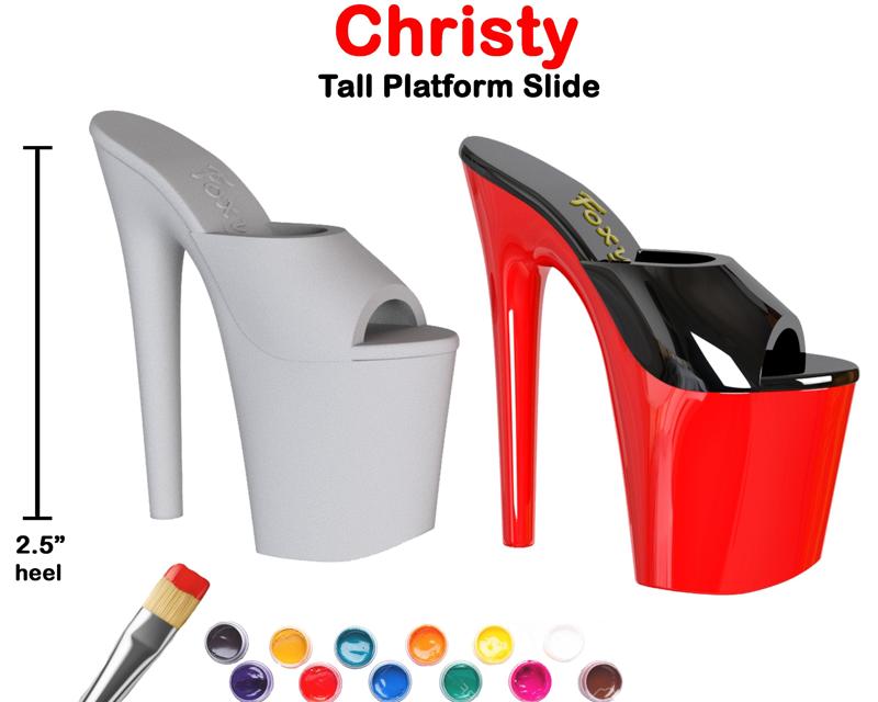 Christy - Tall Platform Slide w/ 2.5” Heel | 3D Print Miniature Replica of Exotic Dancer’s Platform Shoes | STL File | Fidget Stress Toy