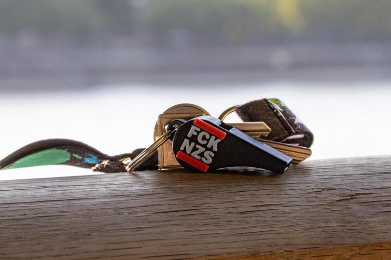 Antifascist, loud protest whistle