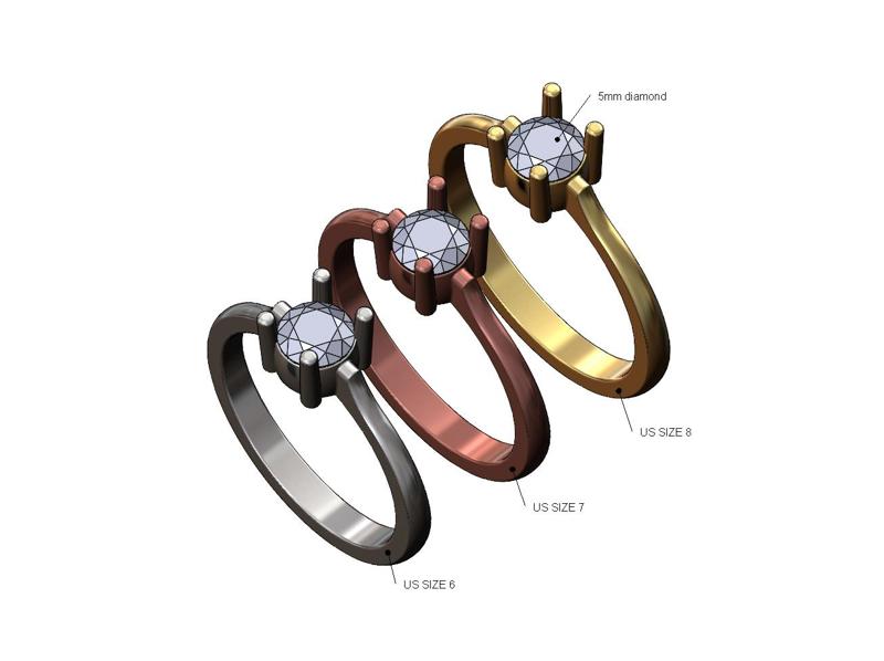 Pinched bar 5mm diamond solitaire ring US sizes 6 7 8 3D print model