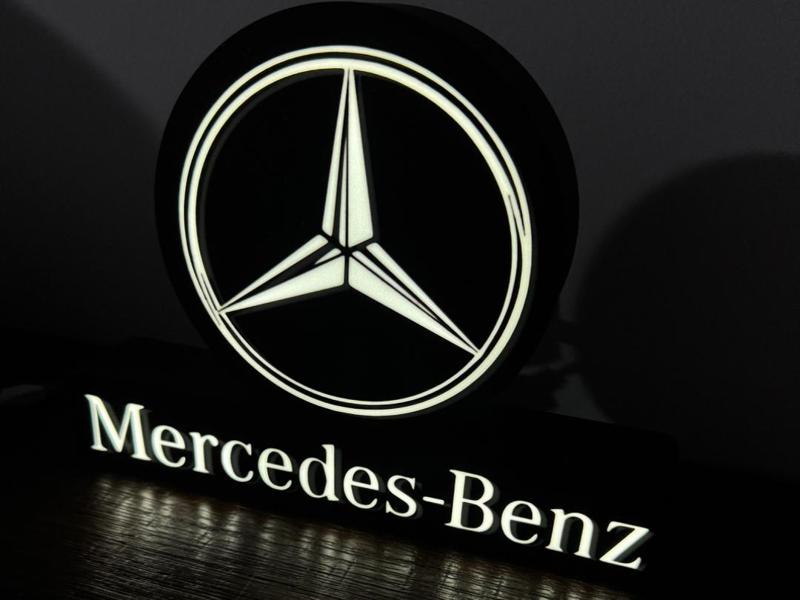 Mercedes-Benz Logo & Words Light Up Sign