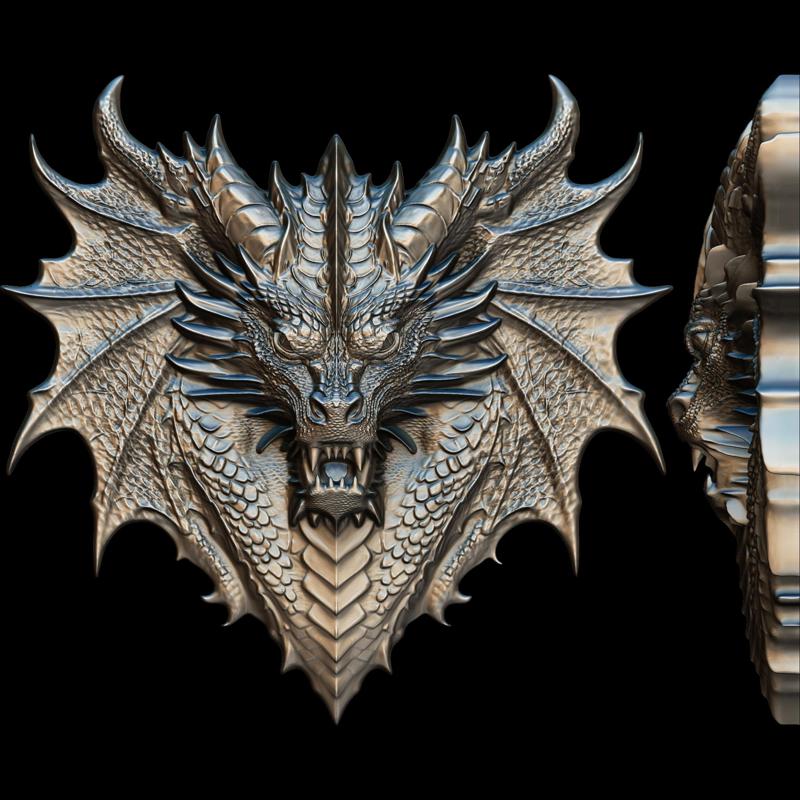 Dragon Head Relief No5 STL file for 3d printing or CNC 3D print model