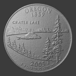 US, Quarter, Oregon, Reverse Side, 3D Scan