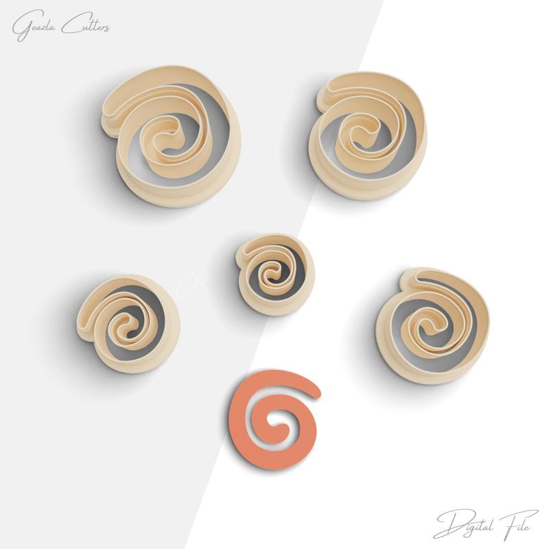 Organic Spiral Clay Cutter, Swirl Polymer Clay Earring Cutter, 2 Cutter Version, 5 Sizes Included, Digital STL File, No: 840