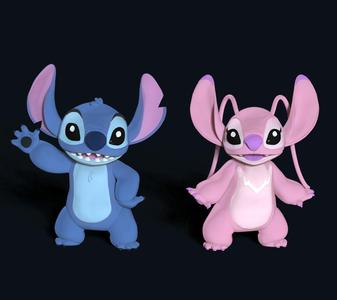 Stitch and Angel, the cute Couple (single color)