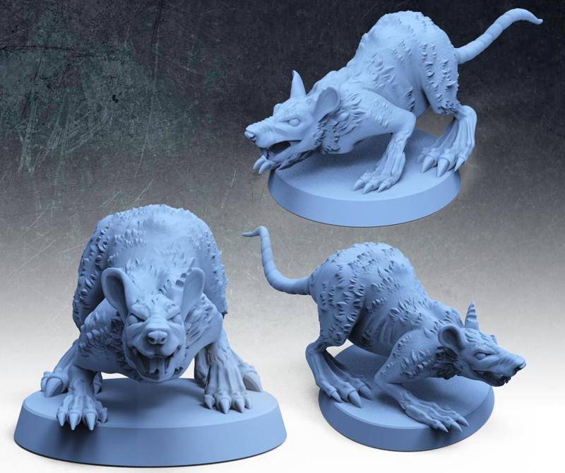 Feral Wild Rats miniature (DND,PATHFINDER,TABLETOP)