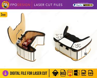 Wooden box in the shape of video game controller, laser cut files for sweet gifts, box, svg, eps, pdf, dxf, gamer controller