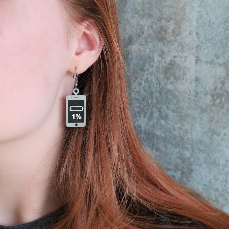 Low Battery Phone Nerdy Geeky Cute Earrings