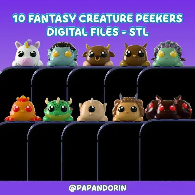 Peeker Charm cute fantasy Creatures  (hippers) set for smartphone 9+1