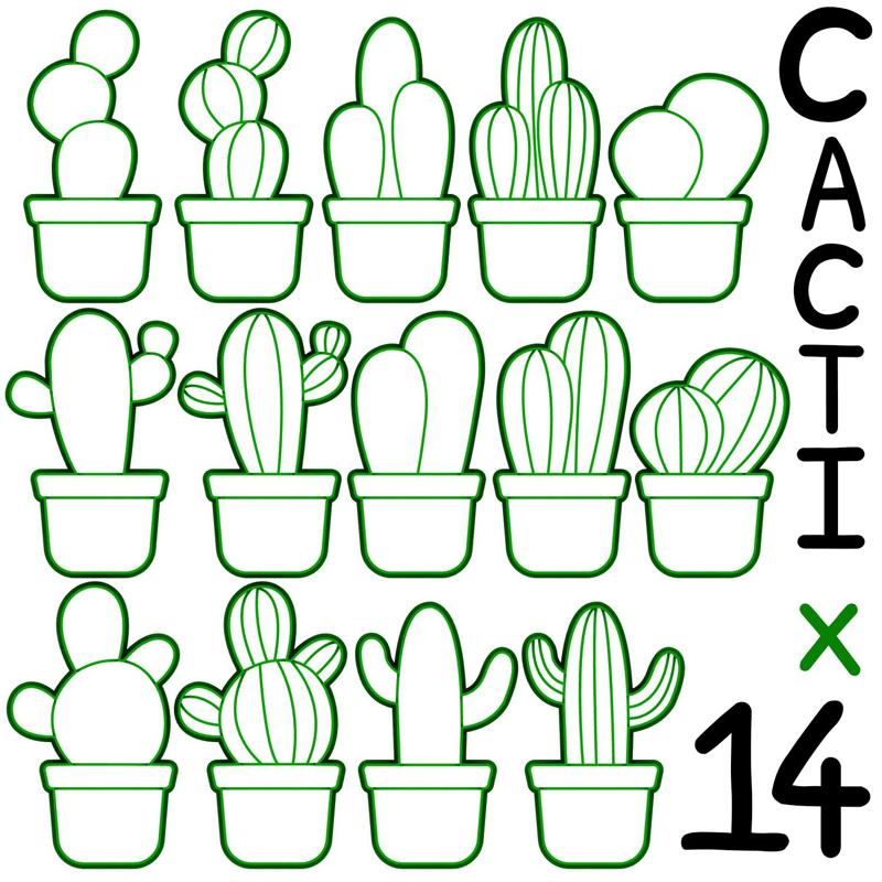 PACK 14 CACTUS - cookie cutter - Mexican fiesta, desert, summer - dough and clay cutter - 8.5cm