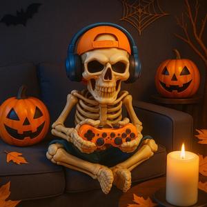 3D Printable Skeleton Gamer Figurine – Cool Skull with Headphones,  Halloween & Gaming Decor  Halloween Props & Desk Accessories