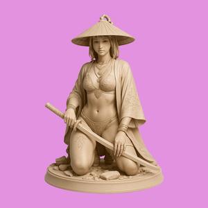 Kneeling Samurai Warrior Girl – Sexy Katana Fighter 3D Printable Model