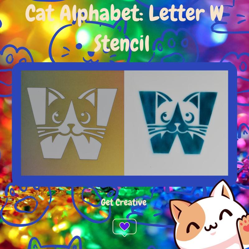 Cat Alphabet Letter W Stencil - STL & SVG Files