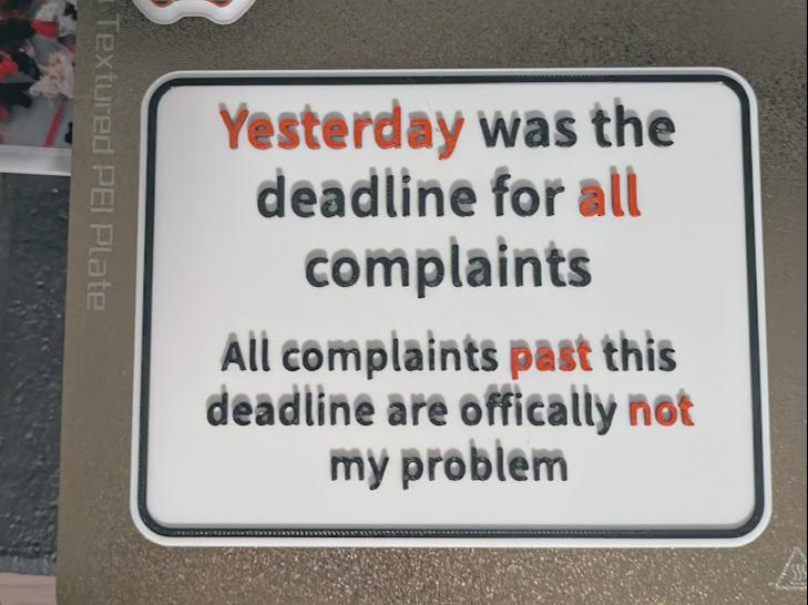 No Complaints Sign